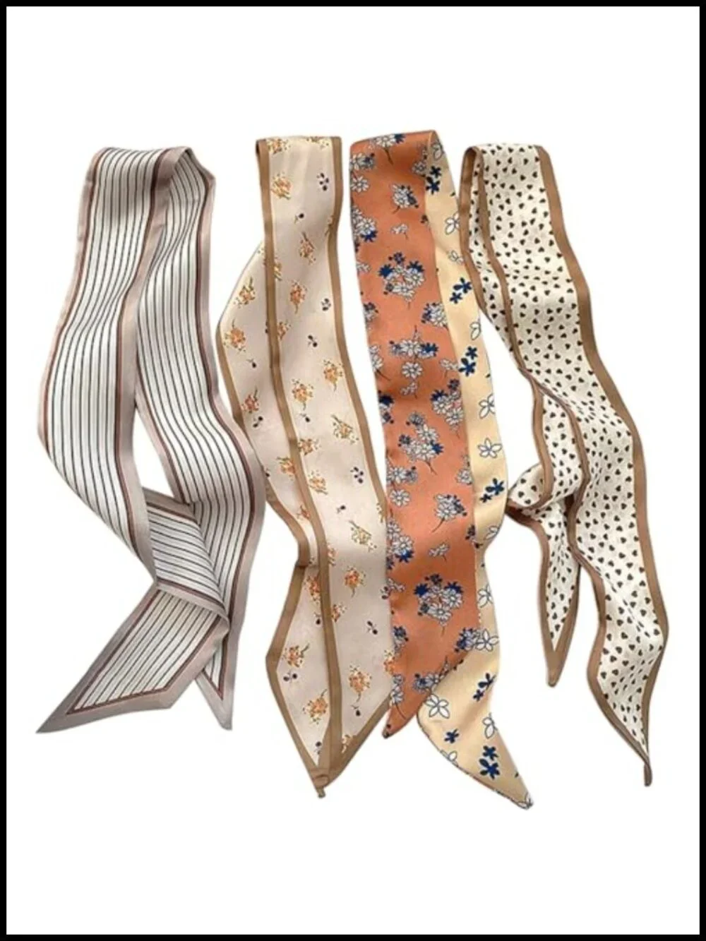 Set of 4 Boho Satin Scarves for Women - Multifunctional Hair, Neck & Bag